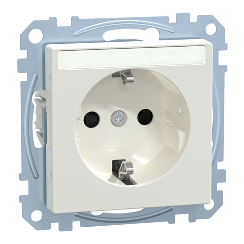 Socket outlet with shutter and labelling field, white