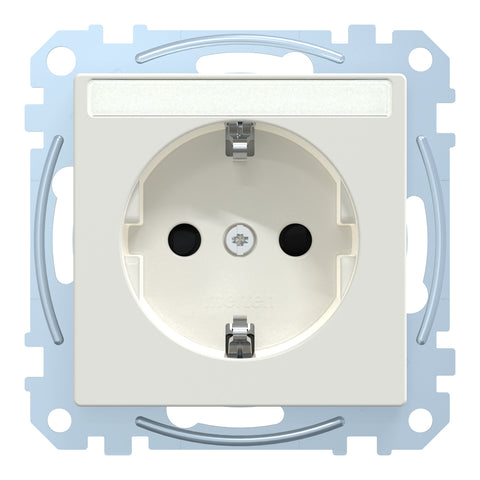 Socket outlet with shutter and labelling field, white