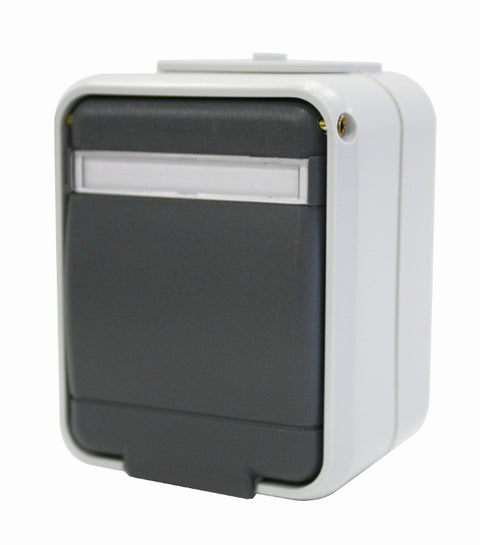 Priza simpla cu PE inscriptionata IP44, gri/gri
