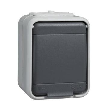Priza simpla cu PE IP44, gri/gri