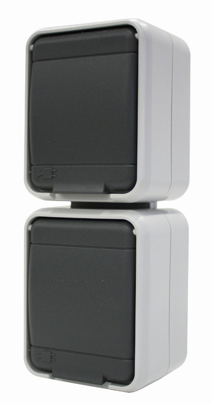 Priza dubla cu PE IP44, gri/gri
