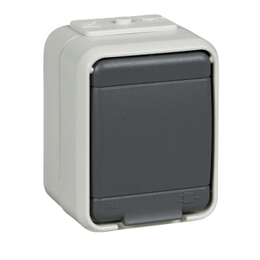 Priza simpla cu PE IP44, gri/gri