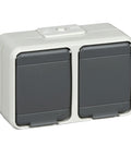 Priza dubla cu PE IP44, gri/gri