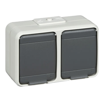 Priza dubla cu PE IP44, gri/gri
