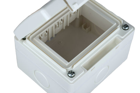 Outdoor surface mount box, IP55, transparent lid, 3M, white