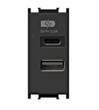 USB 2-gang power supply, 20W, 5V, 3A, 1M, black