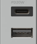 USB 2-gang power supply, 20W, 5V, 3A, 1M, silver