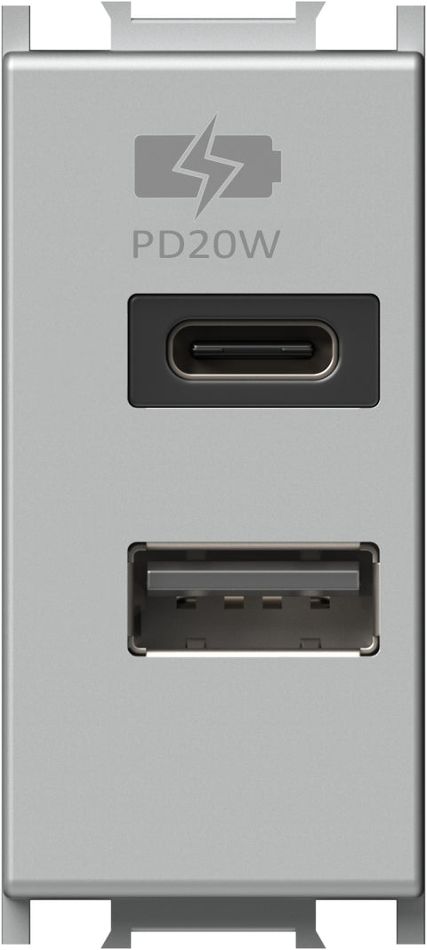 USB 2-gang power supply, 20W, 5V, 3A, 1M, silver