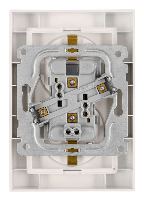 Priză dublă completă cu protecție, cleme cu șurub, albă