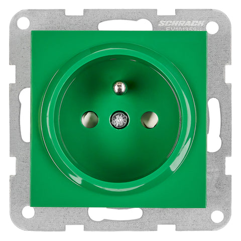 Insert priză, cu pin PE, protecție cleme elastice, verde