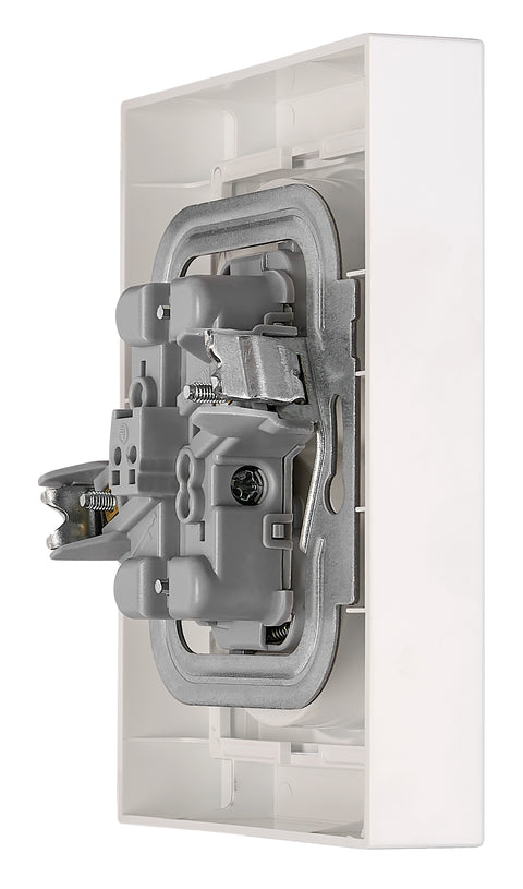 Priză dublă completă cu pin, 2xPE, cleme cu șurub, albă