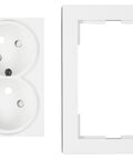 Priză dublă completă cu pin, 2xPE, 1 priza 45°, albă