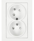 Priză dublă completă cu pin, 2xPE, 1 priza 45°, albă