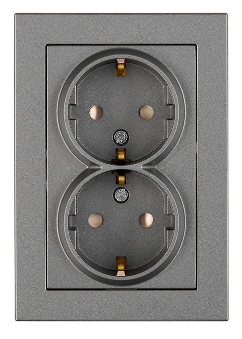 Priză dublă completă cu contacte de protecție, antracit