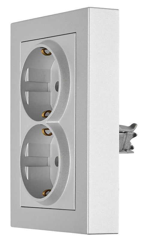 Priză dublă completă cu contacte de protecție,argintie