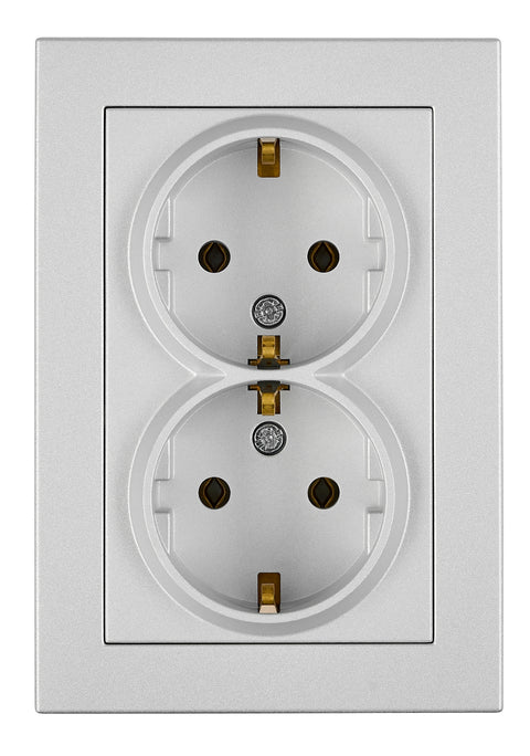 Priză dublă completă cu contacte de protecție,argintie