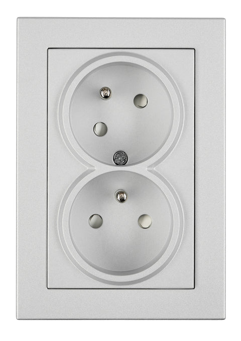 Priză dublă completă cu Pin PE, 2xPE, 1 priză rotită 45°, ar