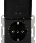 Socket outlet, flap cover, screw clamps, black