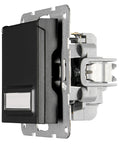 Socket outlet, flap cover, labeling field, cage clam, black