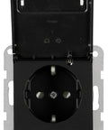 Socket outlet, flap cover, labeling field, cage clam, black