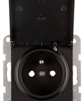 Pin socket outlet with safety shutter, lid, screw, black