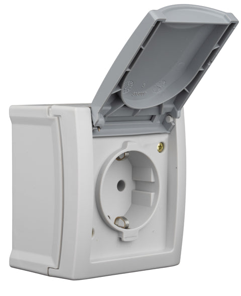 Priză cu PE şi capac, 16A, PT, cleme elastice, IP54
