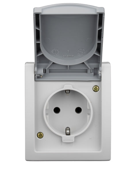 Priză cu PE şi capac, 16A, PT, cleme elastice, IP54