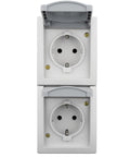 Priză dublă PE+capac, 16A, vertical, PT, cl.elastice, IP54