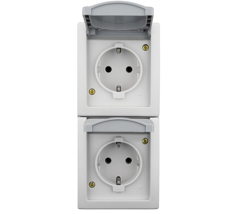 Priză dublă PE+capac, 16A, vertical, PT, cl.elastice, IP54