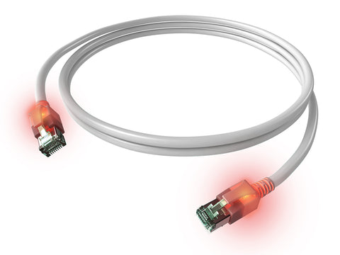 Patchcablu Cat6a cu LED ecranat RJ45 alb 10GB 5m