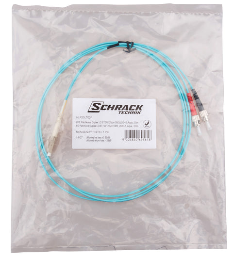 Patchcablu duplex LC/ST, 50/125µm OM3, LS0H-3, aqua, 5m