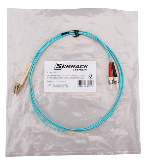 Patchcablu duplex LC/ST, 50/125µm OM3, LS0H-3, aqua, 5m