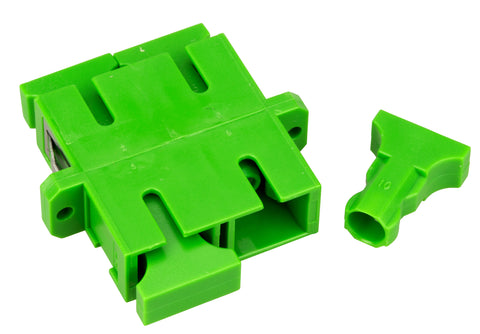 Cuplă SC/APC Duplex,Plastic,Singlemode,zirc.,flanşă,verdeECO
