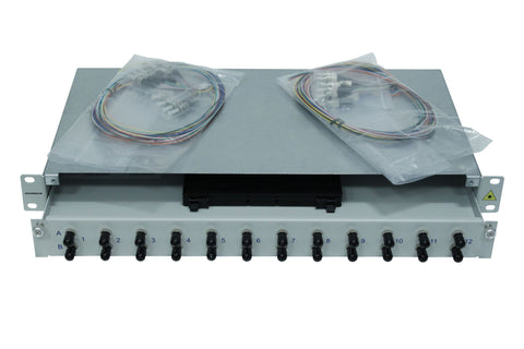 Splicebox, 8 fibre,ST,50/125µm OM3, culisant,19",1UV