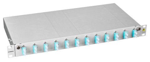 Splicebox, 12 fibre,SC,50/125µm OM3, culisant,19",1UV