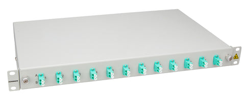 Splicebox, 12 fibre,LC,50/125µm OM3, culisant,19",1UV , ECO