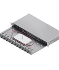 Splicebox, 12 fibre,ST,50/125µm OM3, culisant,19",1UV