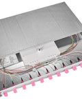 Splicebox, 12 fibre,LC,50/125µm OM4, culisant,19",1UV