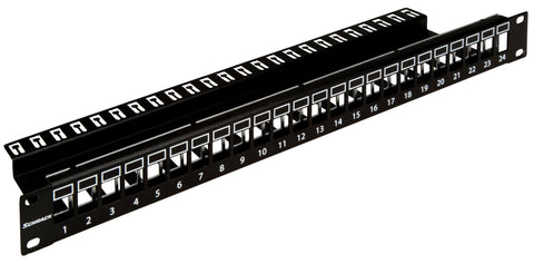 Patchpanel 19" 24 porturi(SFA)(SFB) goale,1UH,negru,scurt
