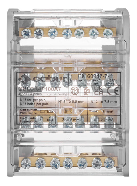 Distribuitor 4 poli 100A, per pol: 2x25 mm² /5x6 mm²