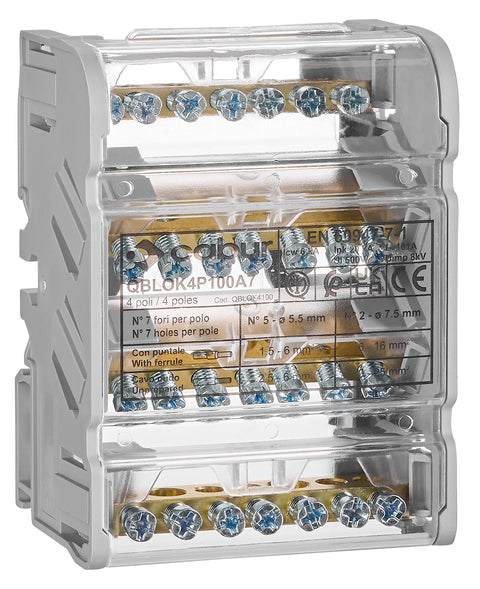 Distribuitor 4 poli 100A, per pol: 2x25 mm² /5x6 mm²
