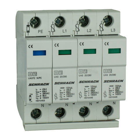 Descărcător complet, T2/C, 3+1, 3*20kA/280V - Seria UAS
