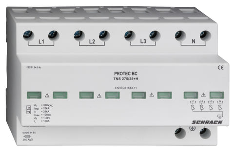 Descărcător PROTEC, T1+T2 (B+C), TN-S, Uc= 275Vac/Iimp=25kA