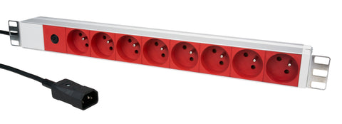 PDU 19" ptUPS, 8xUTE Roşu, Sig 10A, ALU 1U, cabl C14,RAL7035