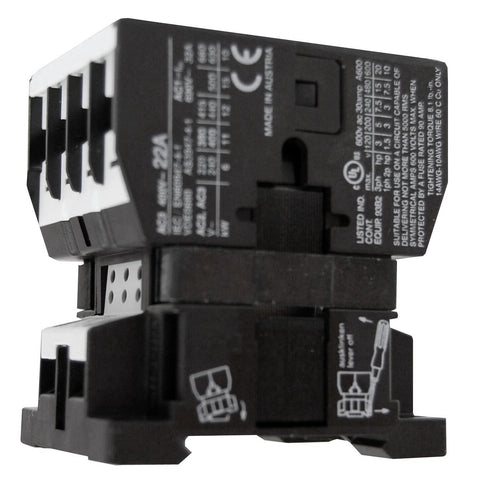Contactor, 3poli, 11kW/22A AC3, 32A AC1, 1NC, 230VAC