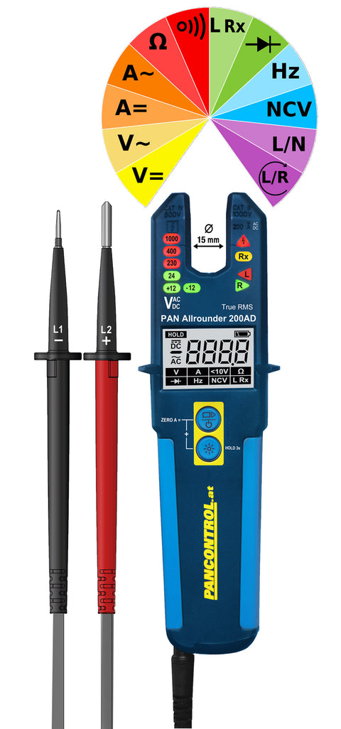 Current/ voltage tester LED+LCD 200A AC/DC, 1500VDC, 1000VAC