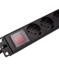 PDU 9x Schuko, 19", 1U, cablu 2m,comutator on/off negru,ALU