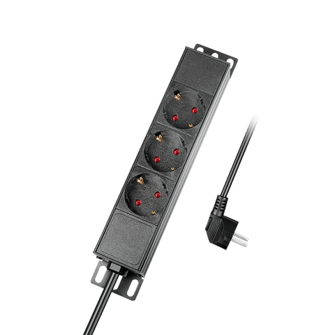 PDU 10", 3x Schuko, 1U, cablu 2m, Negru, ALU
