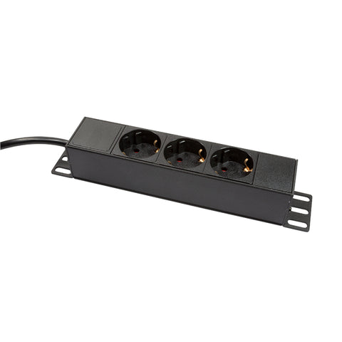 PDU 10", 3x Schuko, 1U, cablu 2m, Negru, ALU
