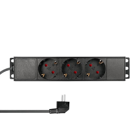 PDU 10", 3x Schuko, 1U, cablu 2m, Negru, ALU